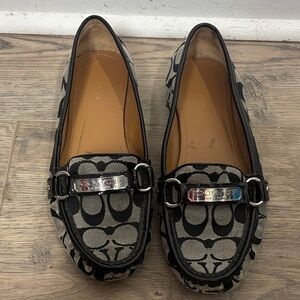 COACH Black & Cream Signature Canvas Driving Loafers. Sz8.5